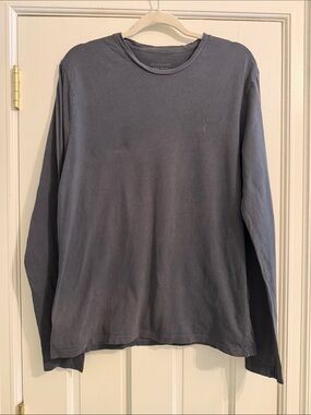 AllSaints Men's Long-Sleeve Crewneck Shirt in Charcoal Gray
